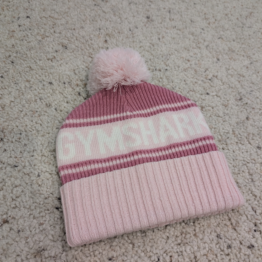 Gymshark Pink and White Striped Beanie